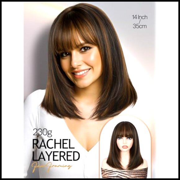 Synthetic Bob Wig with Bangs Layered Straight Glueless Ready-to-Wear Daily Use main image 5